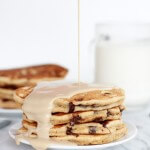 Whole Wheat Chocolate Chip Banana Bread Pancakes with a Vanilla Coconut Glaze