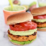 Roasted Garlic Chipotle Cheddar Sweet Potato Burgers with Avocado Ranch