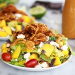 Tortilla Chip Crusted Chicken Salad with Avocado Chipotle Lime Dressing and Queso Fresco