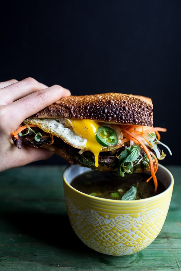 Short Rib Pho French Dip Banh Mi with Thai Basil Chimichurri.-1