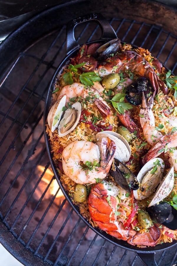 Skillet Grilled Seafood and Chorizo Paella | halfbakedharvest.com @hbharvest
