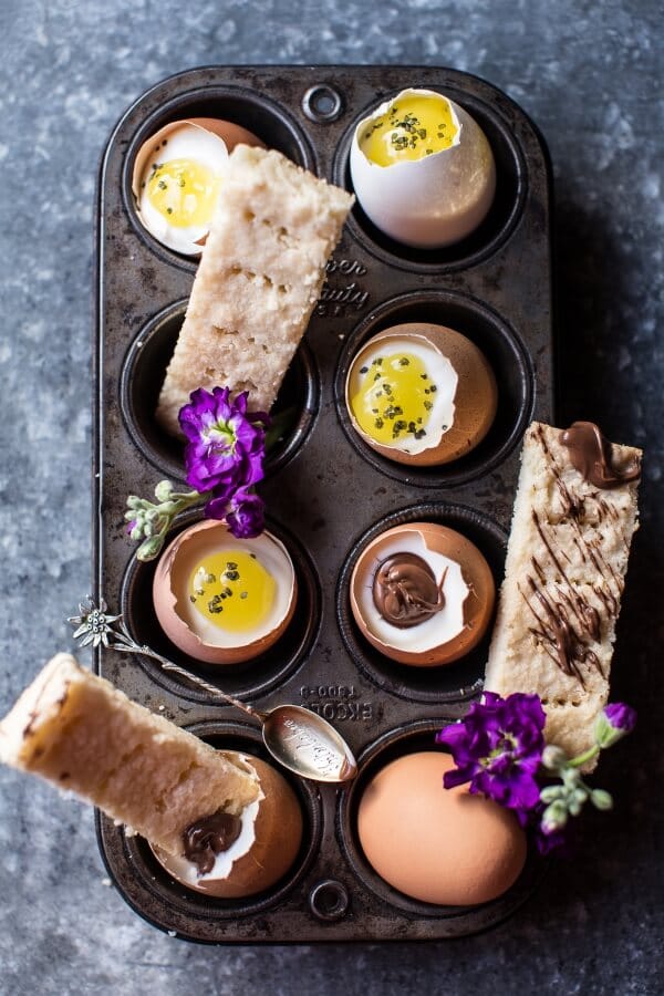Cheesecake Eggs with Shortbread Soldiers.