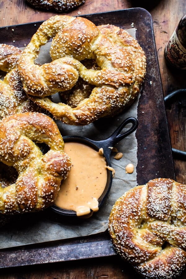 Pumpkin Beer Pretzels with Chipotle Queso.