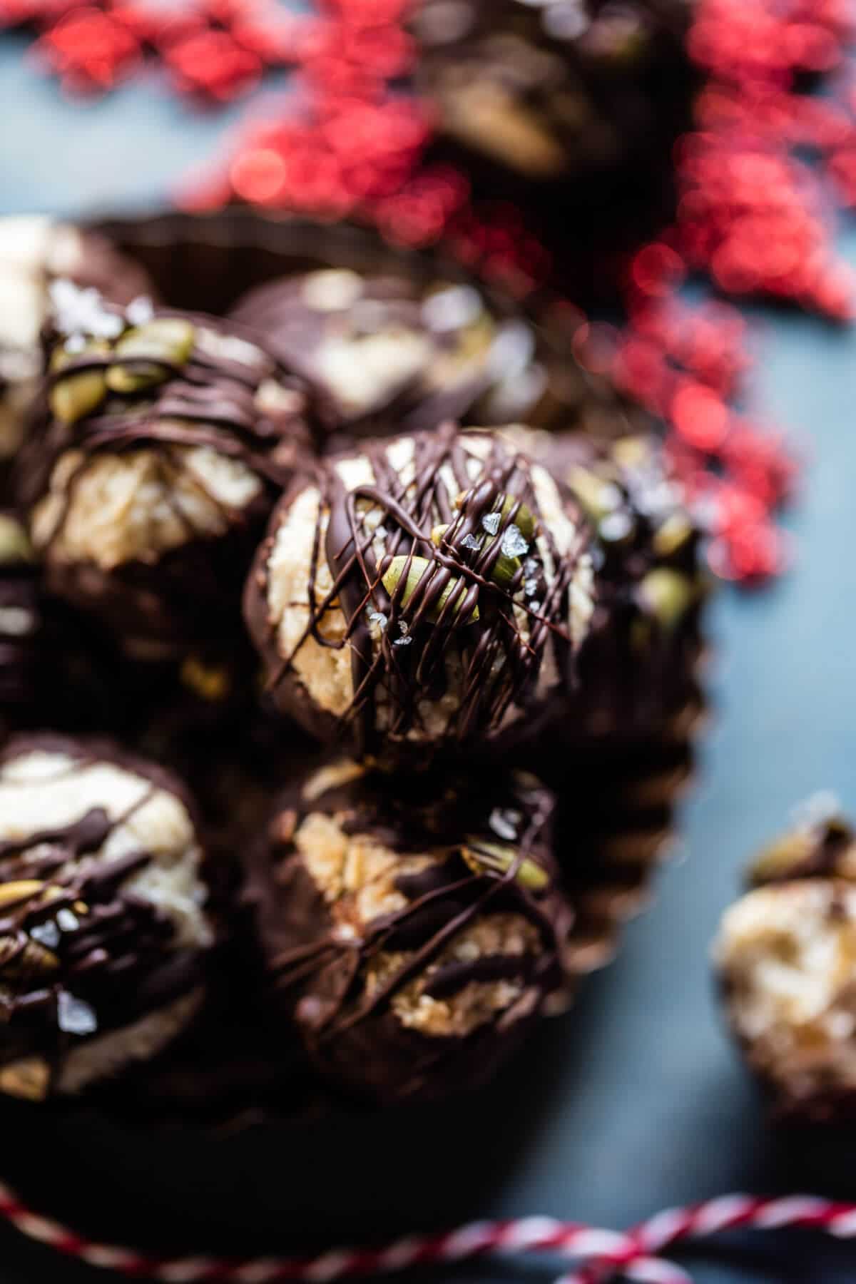 Chocolate Dipped Coconut Caramel Macaroons.