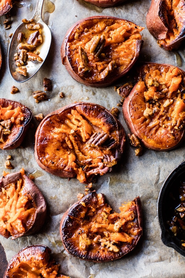 Crispy Roasted Sweet Potatoes with Bourbon Maple Butter.