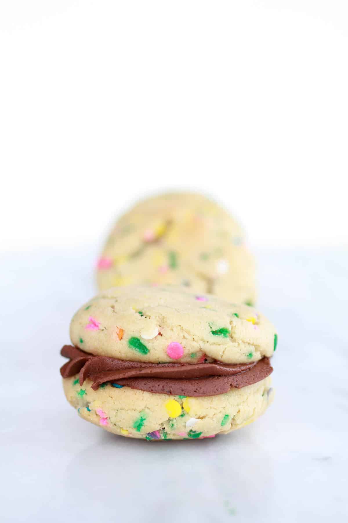Funfetti Sandwich Cookies with Chocolate Gancahe Frosting-4