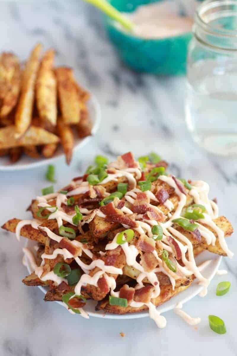 Double-Baked Fries with Garlic Cheese Sauce and Bacon-1
