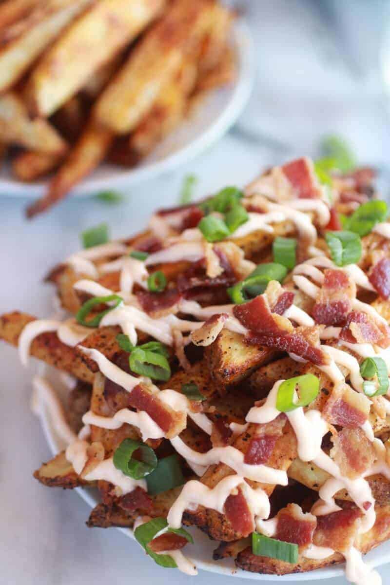Double-Baked Fries with Garlic Cheese Sauce and Bacon-5