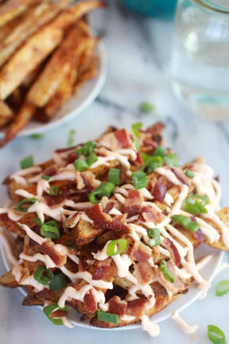 Double-Baked Fries with Garlic Cheese Sauce and Bacon-7