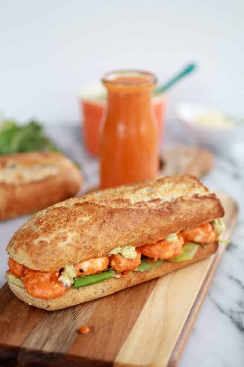 Grilled Buffalo Shrimp Sandwiches with Spicy Avocado Ranch-1