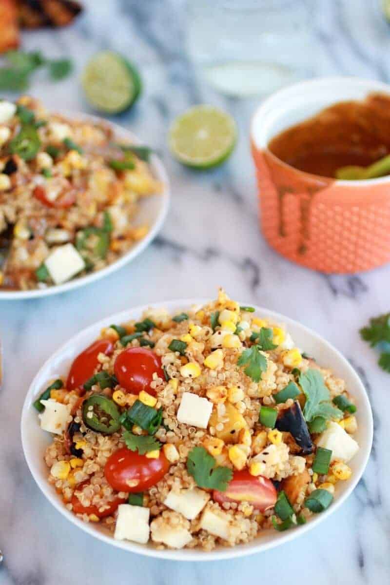 BBQ Grilled Corn, Jalapeño and Peach Quinoa Salad | https://www.halfbakedharvest.com/