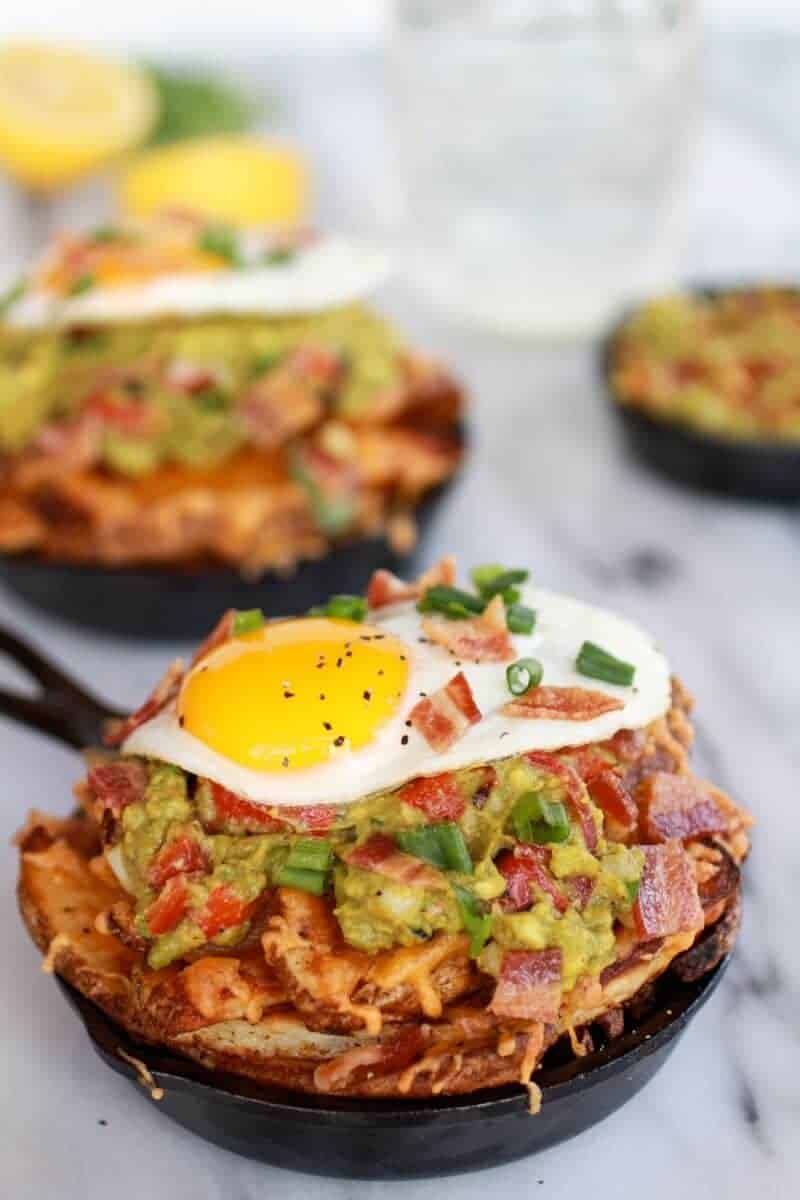 Cheesy Cajun Fries with Grilled Corn Guacamole, Bacon and Fried Eggs | halfbakedharvest.com/