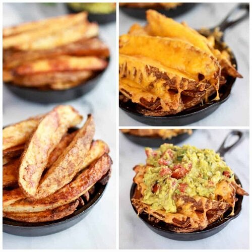 Cheesy Cajun Fries with Grilled Corn Guacamole, Bacon and Fried Eggs