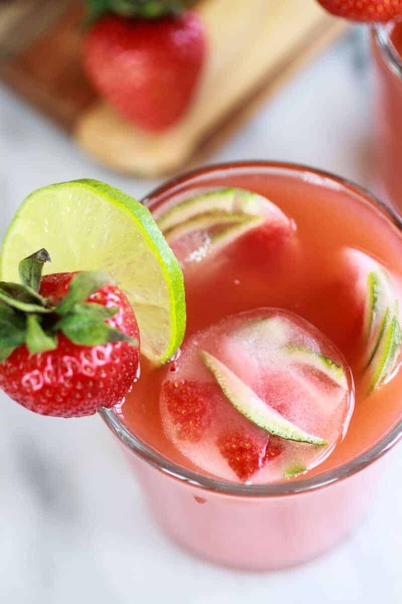 Sparkling Strawberry Basil Limeade with Tequila Soaked Strawberry-Lime Ice | halfbakedharvest.com