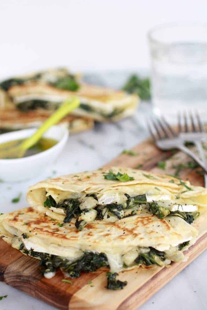 Spinach Artichoke and Brie Crepes with Sweet Honey Sauce | https://www.halfbakedharvest.com/