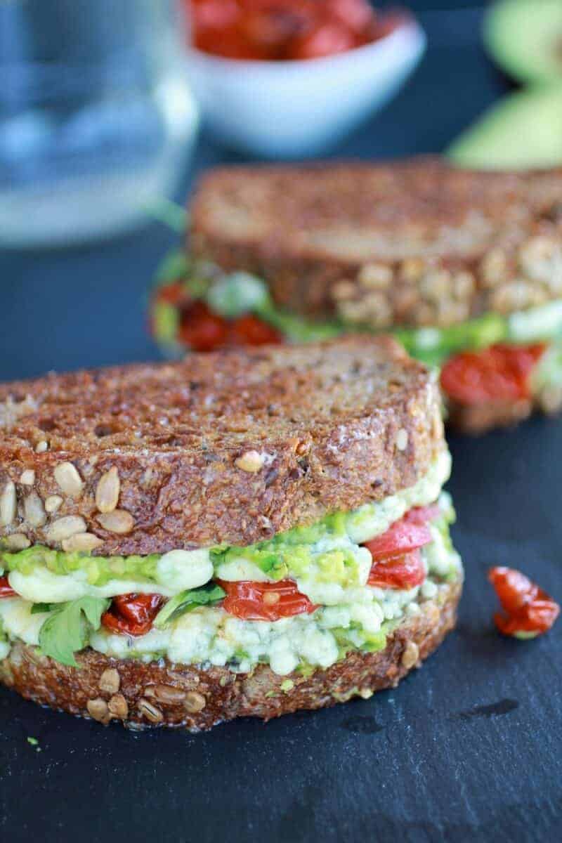Blue Cheese + Smashed Avocado Roasted Tomato Grilled Cheese | halfbakedharvest.com/