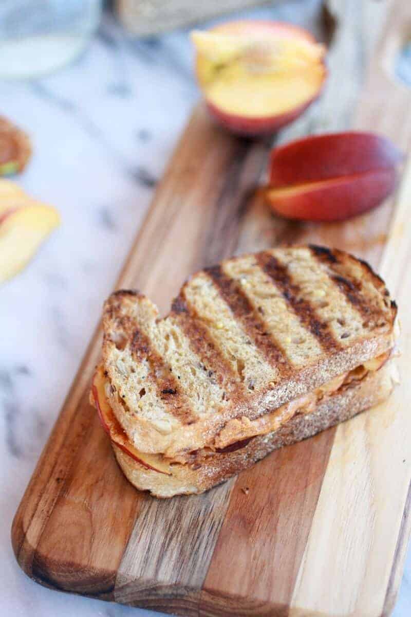Chipotle Honey Roasted Peanut Butter and Peach Grilled Sandwich | halfbakedharvest.com