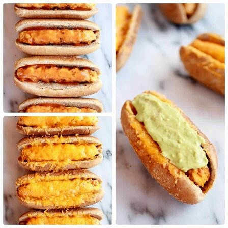 Healthy Loaded Cheddar + Blue Cheese Buffalo Chicken Dogs - Half Baked