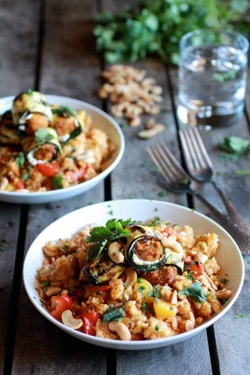 Curried Zucchini, Chicken and Goat Cheese Rolls with Cashew Mango Fried Rice | halfbakedharvest.com