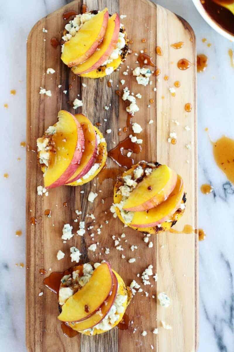 Peach and Gorgonzola Grilled Polenta Rounds with Chipotle Honey | .halfbakedharvest.com