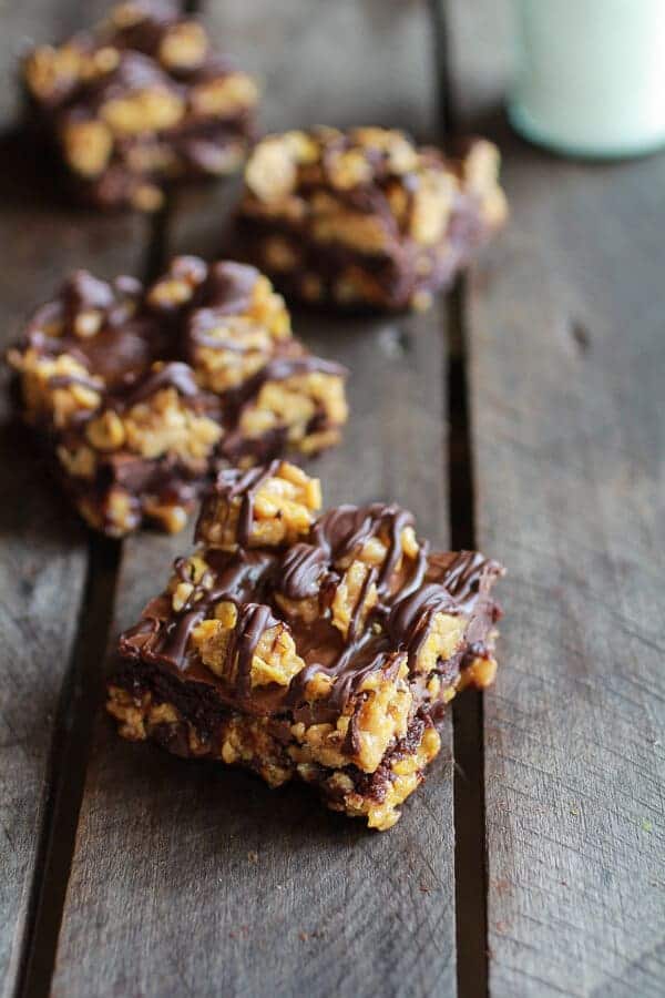 Chewy Chocolate Drenched Peanut Butter Cornflake Crunch Fudge Brownies | halfbakedharvest.com