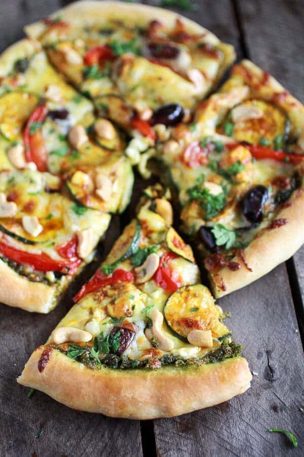 Moroccan Roasted Garlic Pesto and Cashew Pizza | halfbakedharvest.com