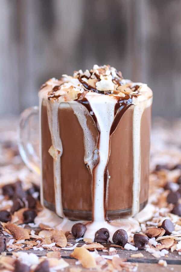 Toasted Coconut Chocolate Pumpkin Spice Latte with Chocolate Drizzle | halfbakedharvest.com