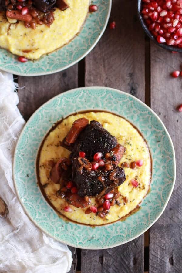 Crockpot Sweet and Sour Pomegranate Short Ribs with Creamy Polenta | halfbakedharvest.com