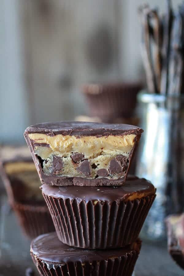 Tripple Layer Peanut Butter + Chocolate Chip Cookie + Cookie Dough Cups | halfbakedharvest.com