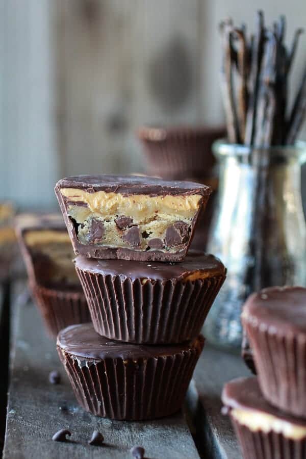 Tripple Layer Peanut Butter + Chocolate Chip Cookie + Cookie Dough Cups | halfbakedharvest.com