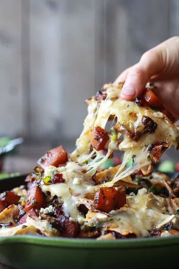 Cranberry, Butternut and Brussels Sprout Brie Skillet Nachos-12