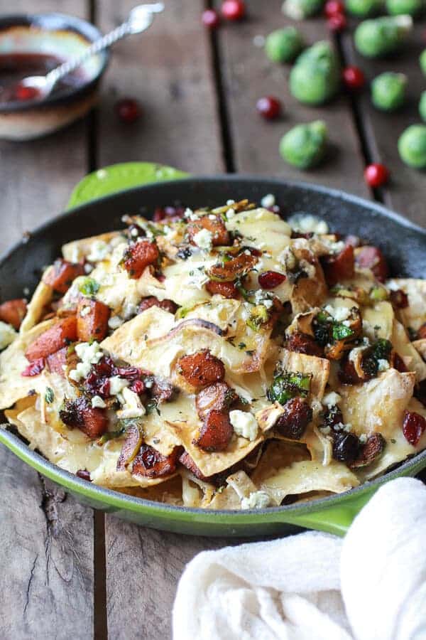 Cranberry, Butternut and Brussels Sprout Brie Skillet Nachos | halfbakedharvest.com