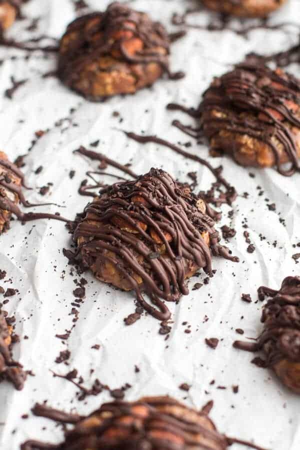 Dark Chocolate Covered Coffee Roasted Almond and Peanut Butter Oatmeal Bites | halfbakedharvest.com