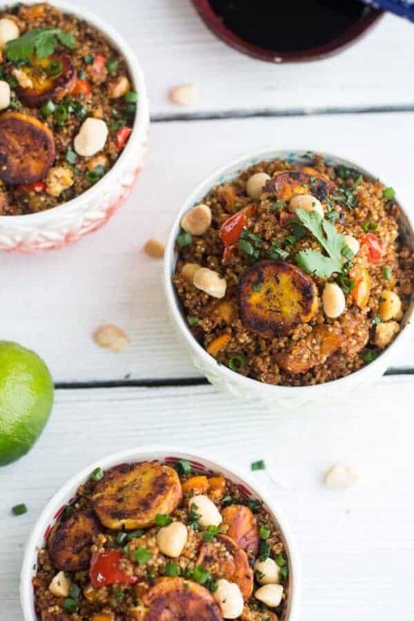 Jamaican Jerk Chicken, Fried Plantain and Coconut Fried Quinoa with Macadamia Nuts | halfbakedharvest.com