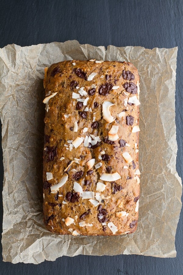 Toasted Coconut and Chocolate Chunk Roasted Banana Bread | halfbakedharvest.comToasted Coconut and Chocolate Chunk Roasted Banana Bread-8