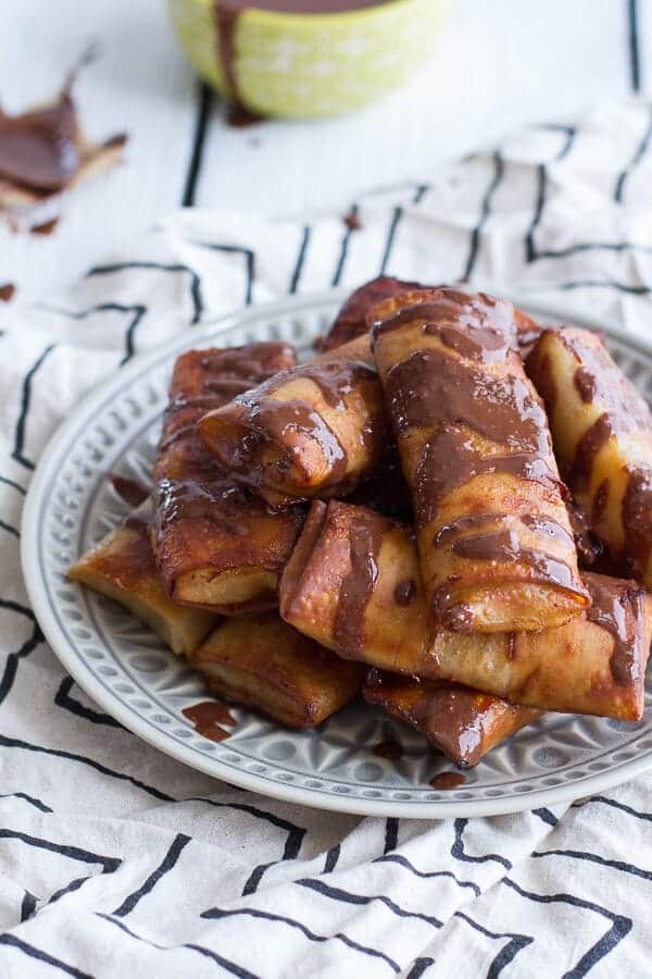 Sweet Banana Lumpia with Milk Chocolate Toasted Coconut Butter | halfbakedharvest.com