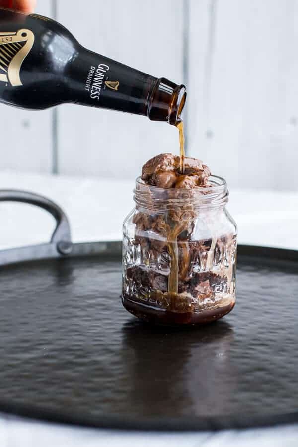Mini Chocolate Stout Brownie Sundae Floats with Burnt Irish Caramel + Hot Fudge | halfbakedharvest.com