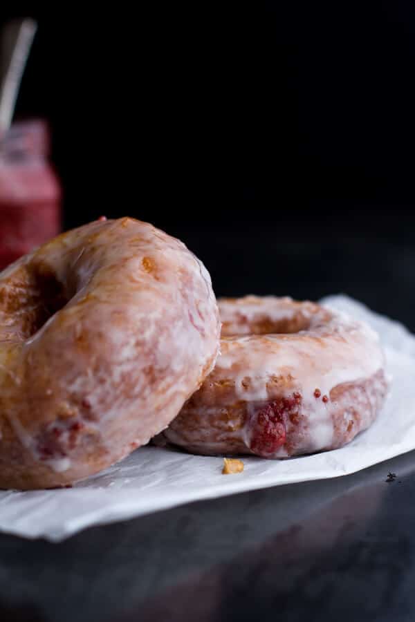 Glazed Peanut Butter and Jelly Doughnuts...with Strawberry-Rhubarb Chia Jelly | halfbakedharvest.com