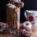 Coconut Iced Coffee…with Mini Chocolate Glazed Coffee Doughnuts.