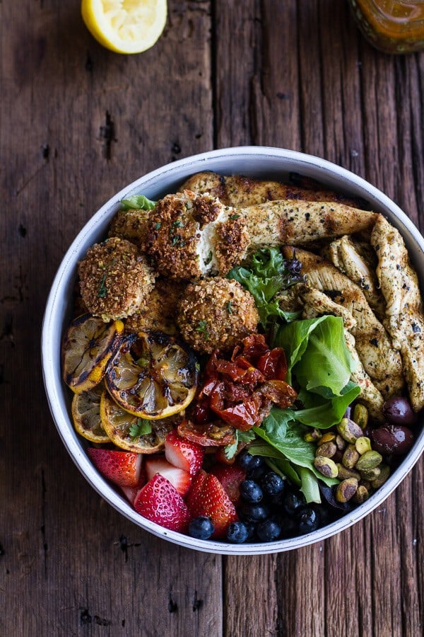 Moroccan Chicken Salad with Pistachio Crusted Fried Goat Cheese + Garlic Naan | halfbakedharvest.com