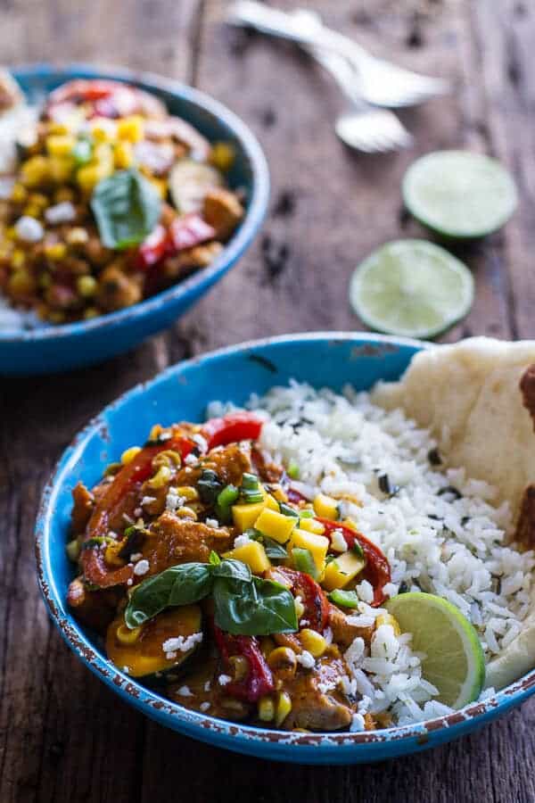 Simple Summertime Basil Chicken Curry with Coconut Ginger-Lime Rice | halfbakedharvest.com
