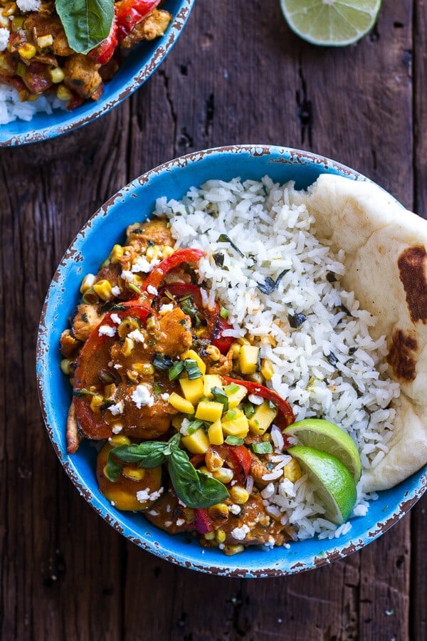 Simple Summertime Basil Chicken Curry with Coconut Ginger-Lime Rice | halfbakedharvest.com