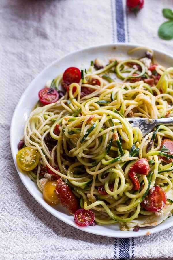 15-Minute Zucchini Pasta w- Poached eggs and Quick Heirloom Cherry Tomato Basil Sauce | halfbakedharvest.com