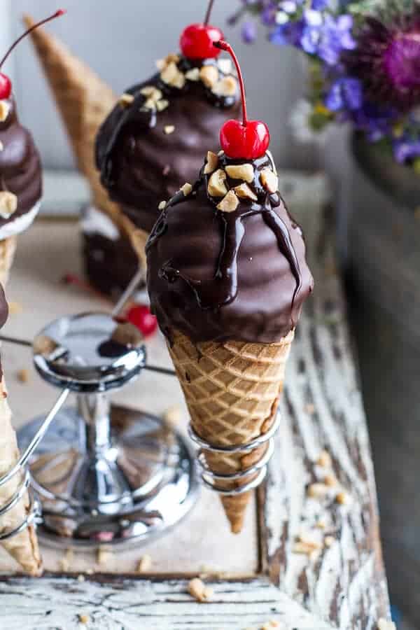 Hot Fudge Brownie and Double Scooped Ice Cream Sundae High Hat Cupcakes...in a Cone! | halfbakedharvest.com