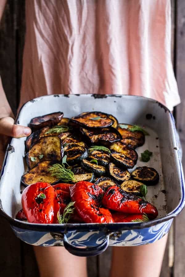 Greek Chicken Souvlaki and Rice Pilaf Plates w-Marinated Veggies + Feta Tzatziki | halfbakedharvest.com @hbharvest