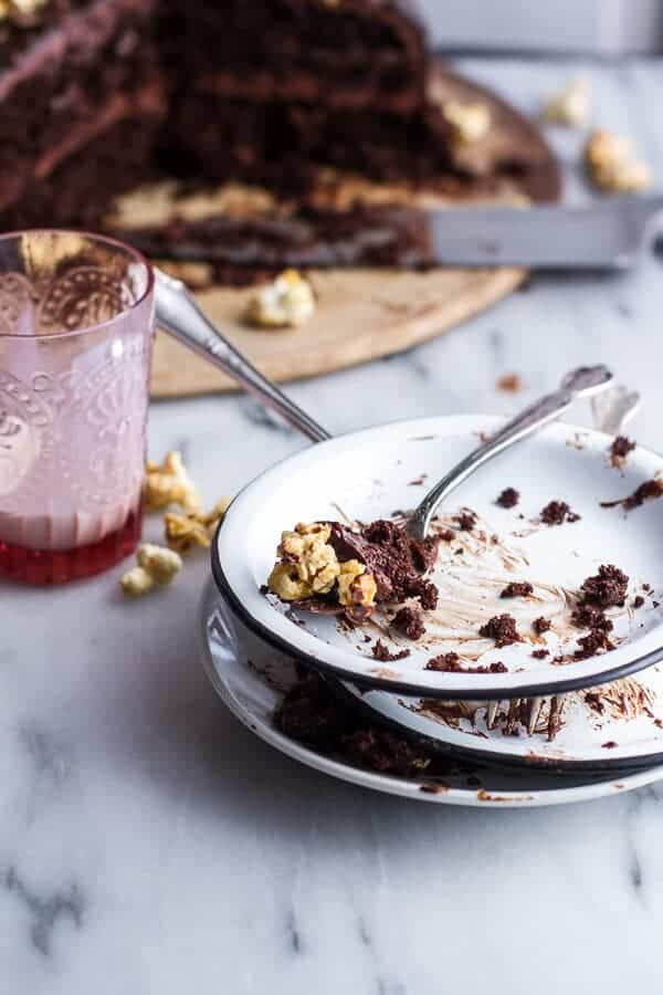 Healthier Chocolate Lovers Sweet Corn and Hazelnut Crunch Chocolate Cake w-Ganache | halfbakedharvest.com @hbharvest