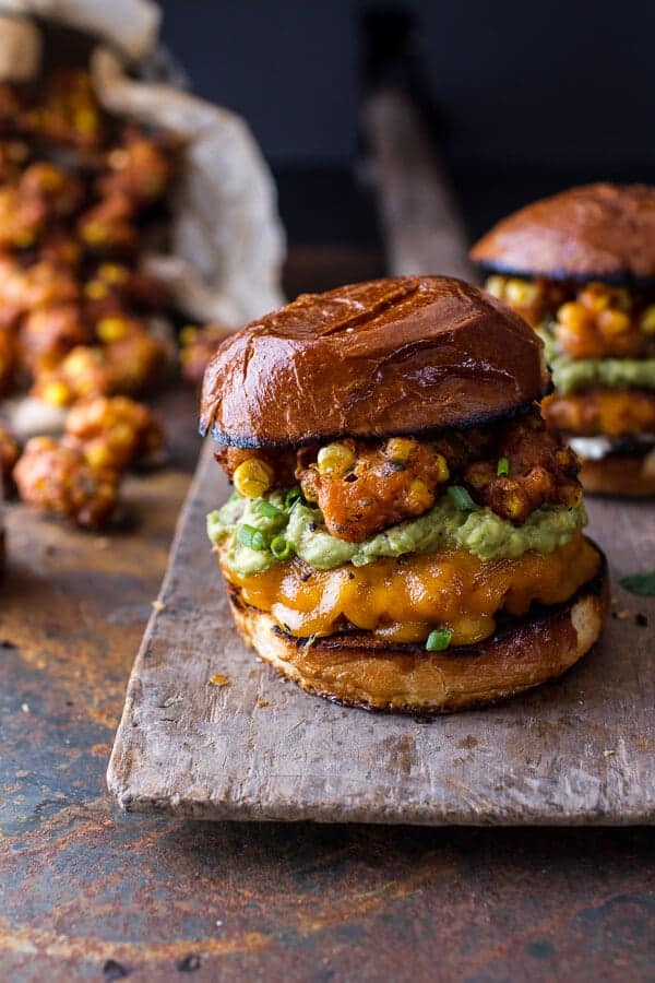 Smoky Chipotle Cheddar Burgers with Mexican Street Corn Fritters | halfbakedharvest.com @hbharvest