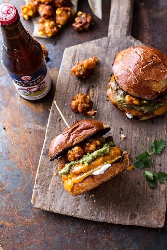 Chipotle Cheddar Burgers with Corn Fritters | HBHarvest