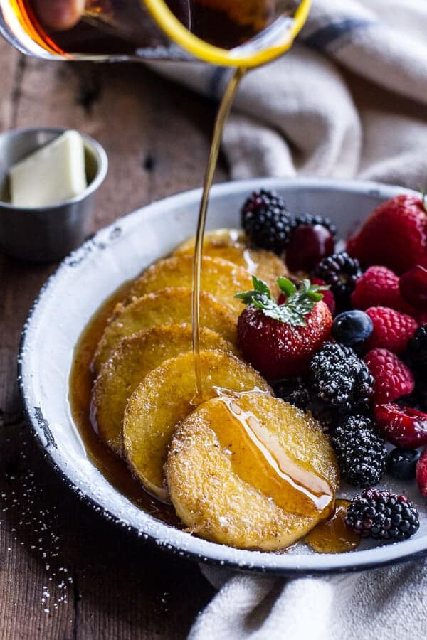 Sweet Buttered Polenta Pancakes with Fresh Summer Berries | halfbakedharvest.com