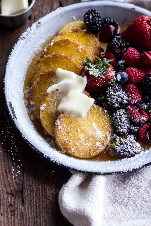 Sweet Buttered Polenta Pancakes with Fresh Summer Berries | halfbakedharvest.com